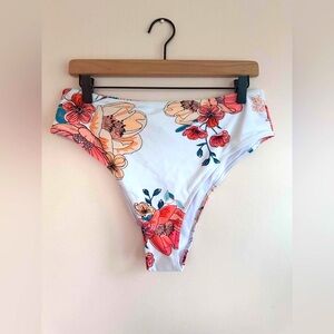 New Cupshe High Waisted Cheeky White, Pink, and Peach Floral Bikini Bottom - XL